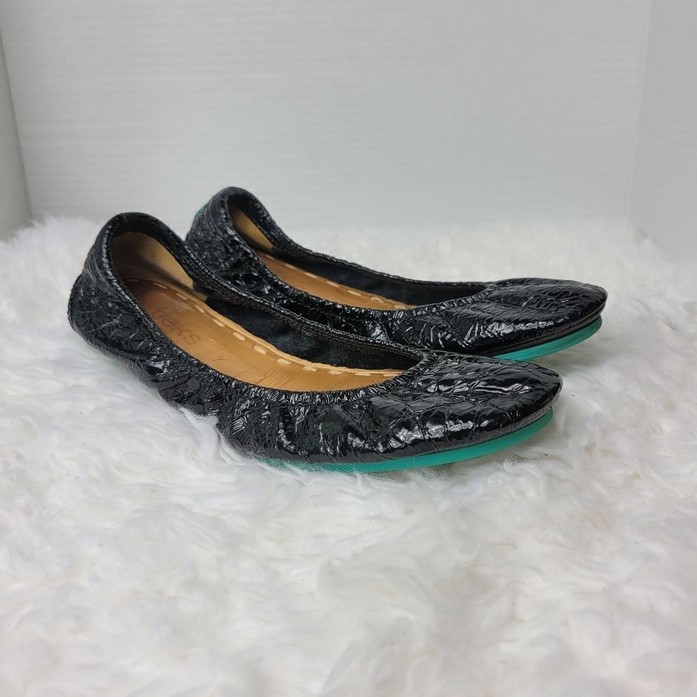 Tieks by Gavrieli Obsidian Women's Ballet Size  7 Black Croc Leather Shoes